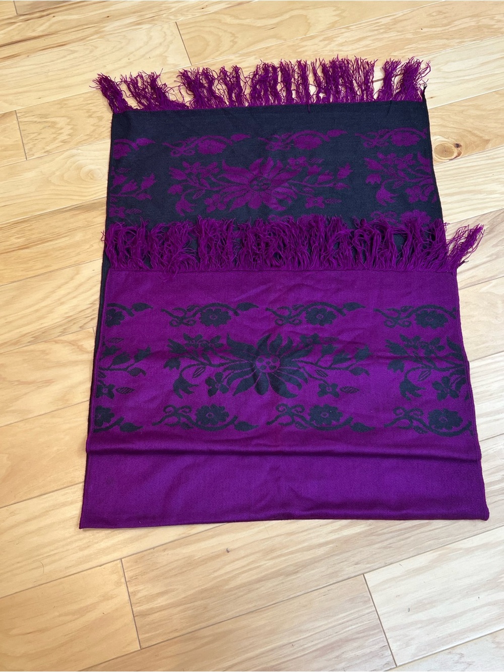 Plum & Black Floral Fringe Wrap Scarf size 61x24